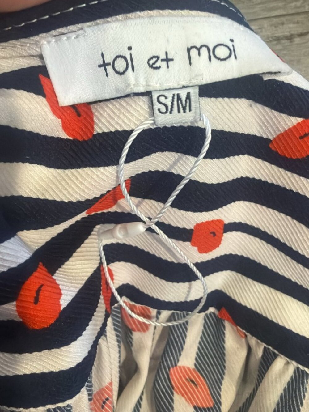 toi et moi Navy White Stripe Red Lip Print Maxi Wrap Dress S/M